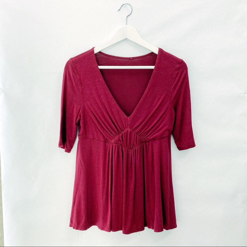 Anthropologie V neck Hot Top Burgundy Red